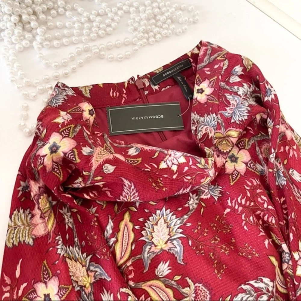 NWT BCBGMaxAzria Gypsy Red Floral High Low Flowy Skirt